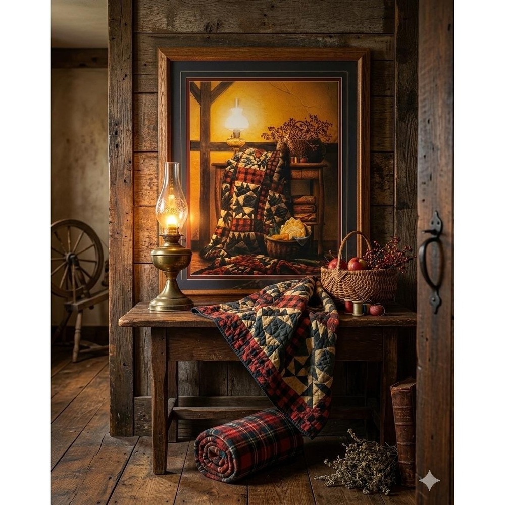 Doug Knutson Framed Art Print "Grandma's Quilt" Rustic Decor 31" x 27"